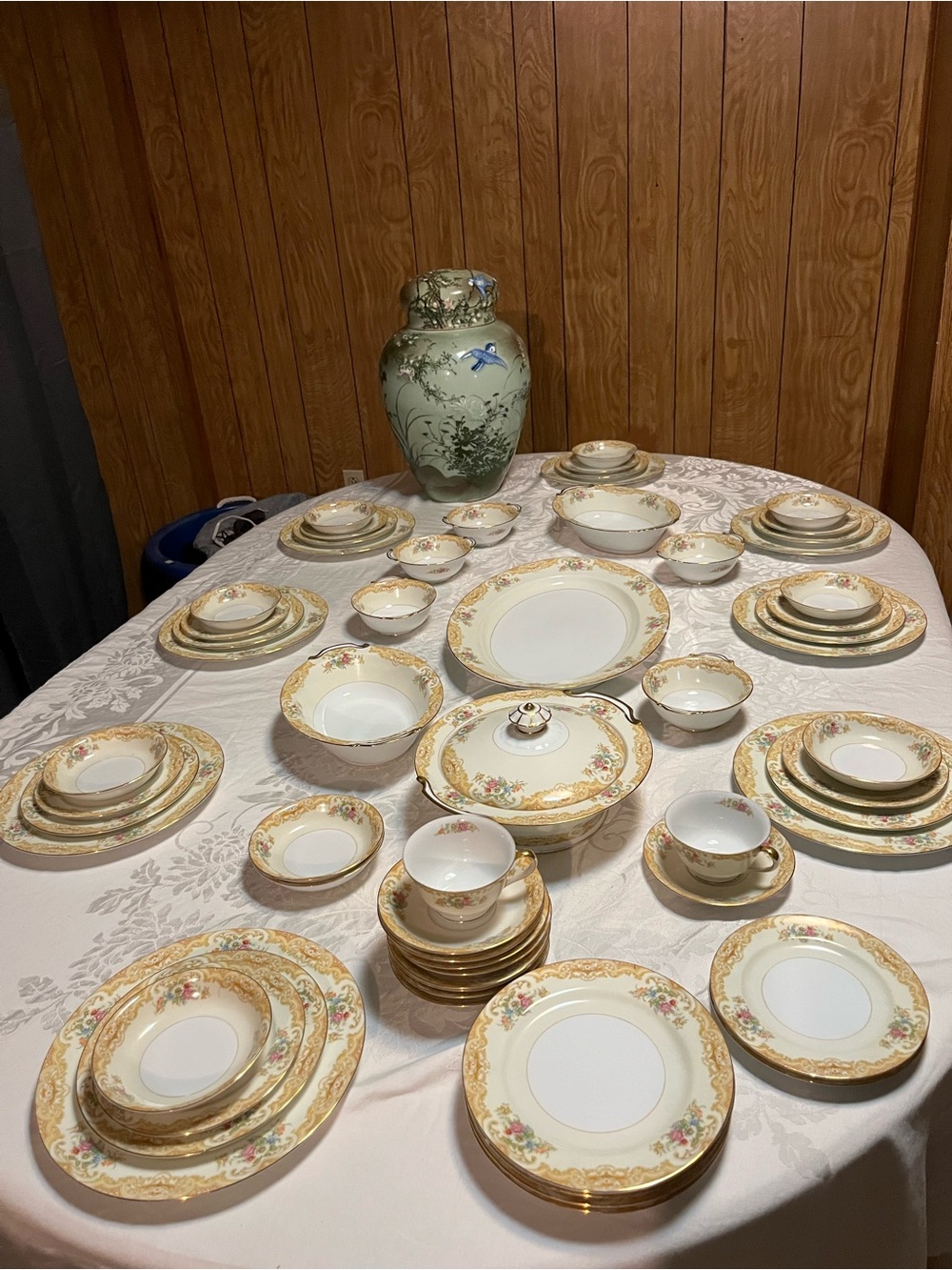 Elegant Cream and Gold Floral Fine China Dinnerware Set - Classic Home Dining